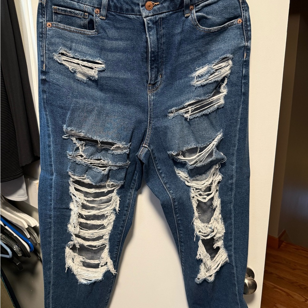American Eagle Outfitters Distressed Dark Blue Boyfriend Jeans